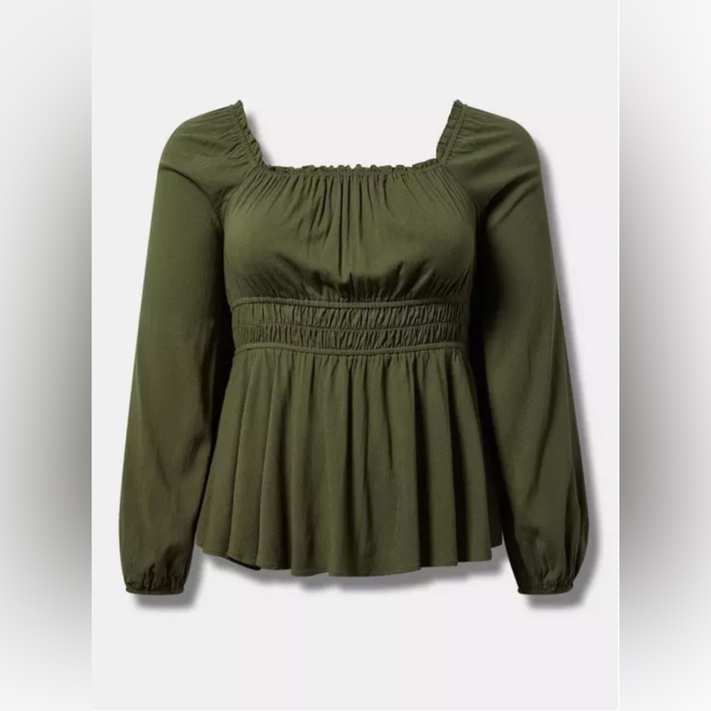 Torrid Rayon Slub Waist Detail Blouson Sleeve Top